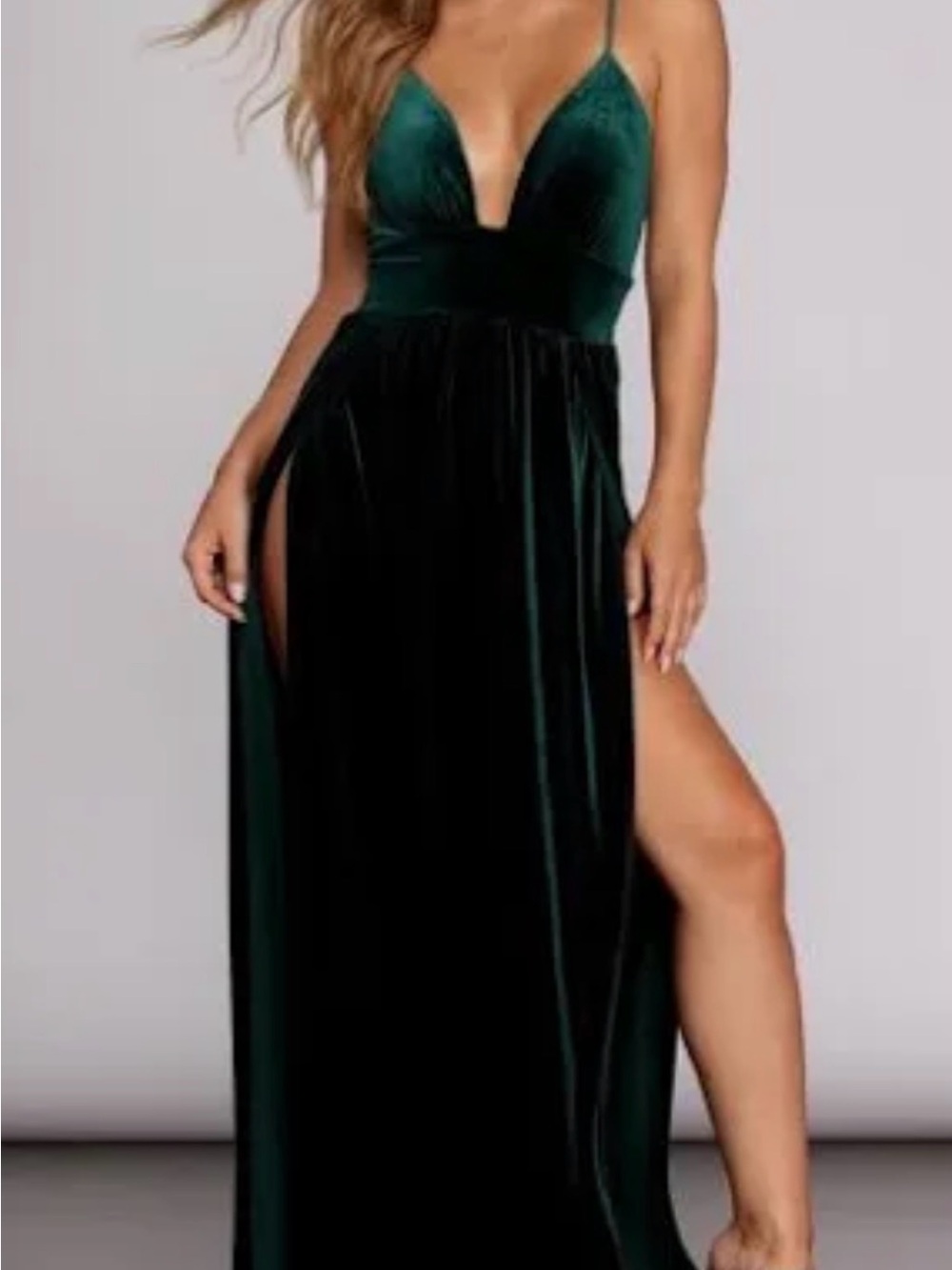 Windsor Deep Emerald Velvet Spaghetti Strap Maxi Dress